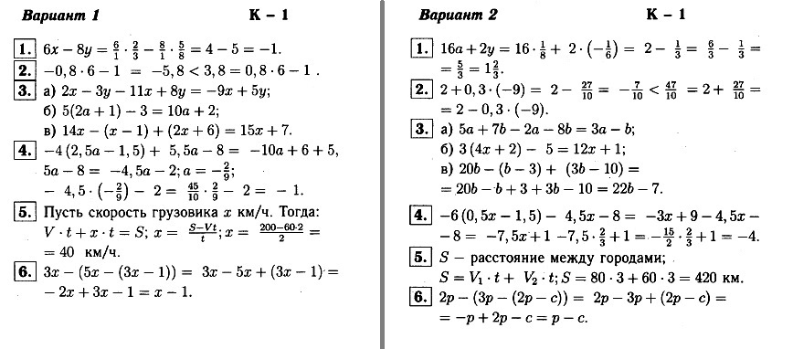 КР-1 Алгебра 7 Макарычев ОТВЕТЫ в1 и в2