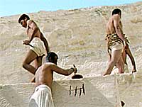 A reconstruction of men labouring in the quarry close to the Great Pyramid
